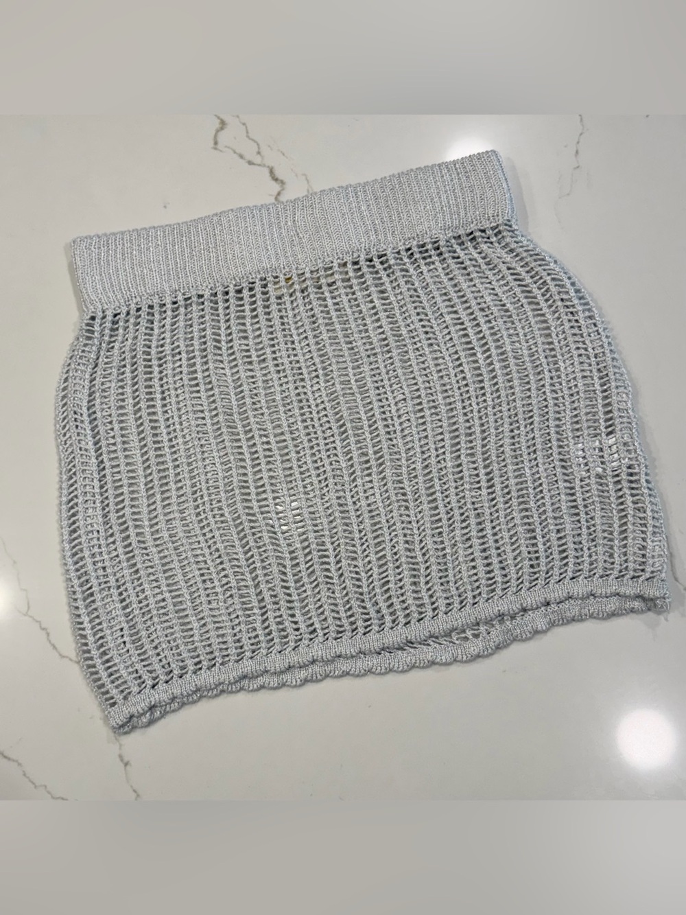 Ocean Drive Silver Metallic Open-Knit Crochet Mini Skirt - Picture 2 of 7